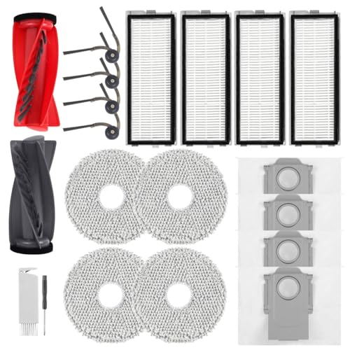 YYDSLEE 20 Stück Zubehör für Roborock Qrevo S5V/Qrevo Curv/Qrevo Curv S5X/Qrevo Edge S5A Saugroboter, 1 Hauptbürste 4 Seitenbürsten 4 Staubbeutel 4 Wischtücher 4 HEPA Filter Ersatzteile Zubehörset von YYDSLEE