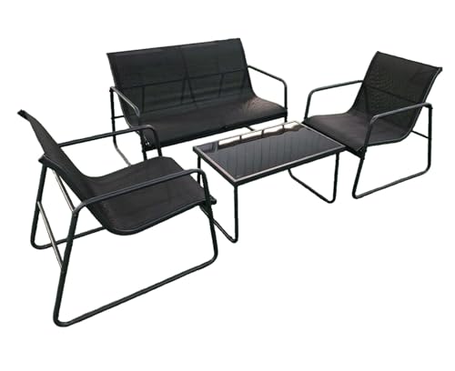 YYDSWTW Gesprächsset Set im Freien 4-teiliges Rattan-Rücken-Rücken-Metall-Rahmenmöbel für Garten Innenräume von YYDSWTW