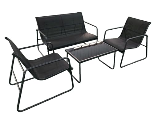 YYDSWTW Lounge Set Conversation Set 4-teilige Set Doppelstuhl 2 Stühle Tisch Rattan Rückenlehne für Lounge Veranda von YYDSWTW