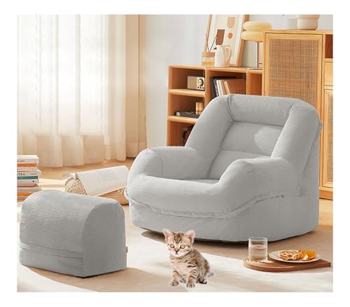 YYDSWTW Lounge Stuhl Schaum Couch Sleeper Sofa mit Fußschemel Ergonomisches Design Balkon Sofa hellgrau von YYDSWTW