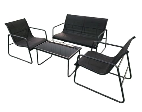 YYDSWTW Sitzgelegenheiten im Freien Set Garten ESS-Set 4-teilige Set getemperte Glas Rattan Rückenlehne Garten von YYDSWTW