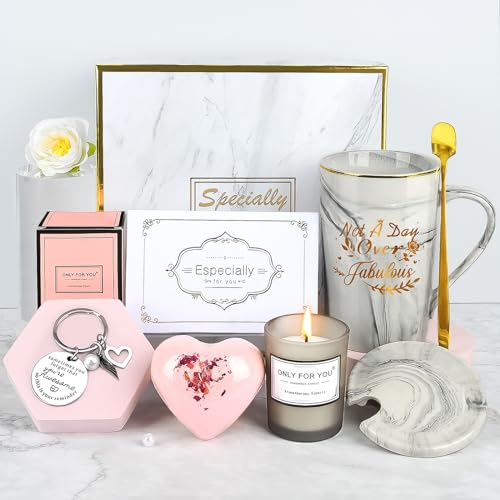 Geschenke für Frauen, Personalisierte Geburtstagsgeschenke, 12oz Keramik Kaffeetasse mit Duftkerze und Badebombe, Grau Geschenkset Ideen für Ihre, Frau, Mutter, Freundin, Tochter, Oma, Schwester von YYDSXK