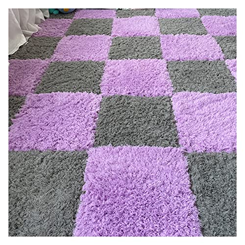 10 Stück Ineinandergreifende Teppichfliesen, Weiche, Zottelige Plüsch-Schaumstoffmatten, Flauschige Teppiche, Rutschfester Teppich, Spielmatte Für Zuhause, Wohnzimmer, Schlafzimm(Color:Lila+Grau) von YYGDPFLSXSB
