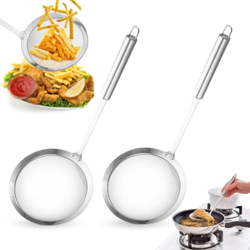 2 Stück,Spinnennetz-Schöpflöffel,Frittiertopf Sieb, Sieb Edelstahl,Schaumlöffel Edelstahl, Siebkelle,Dünsten und Schöpfen (10cm Schaumkelle) von YYHCC