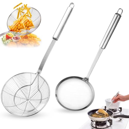Spinnennetz-Schöpflöffel aus Edelstahl, Frittiertopf Sieb, Sieb Edelstahl,Schaumlöffel Edelstahl, Siebkelle,Dünsten und Schöpfen. Durchmesser(14cm&Schaumkelle) von YYHCC