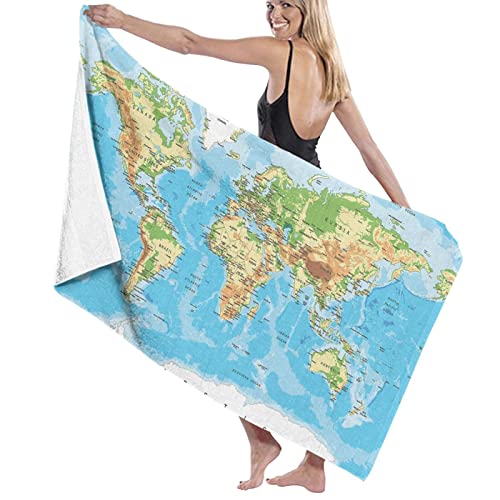 Handtücher mit Weltkarten-Muster, extra groß für Damen, superfeine Faser, sehr saugfähig und schnell trocknend, super weich, 132 x 81 cm von YYHHAO