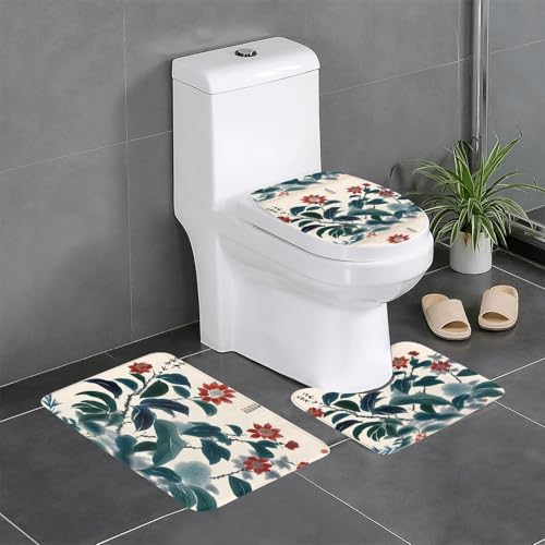 Anti-Rutsch-Bodenmatte, 3-teiliges Set, YYHHAOFA Blume mit grünen Blättern, U-förmige WC-Bodenmatte, fest befestigt, saugfähig und langlebig, dick und bequem Anti-Rutsch-Bodenmatte, 3-teiliges Set, YYHHAOFA Blume mit grünen Blättern, U-förmige WC-Bodenmatte, fest befestigt, saugfähig und langlebig, dick und bequem von YYHHAOFA