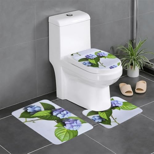 Rutschfeste Bodenmatte, 3-teiliges Set, YYHHAOFA Hortensien-Muster, U-förmige WC-Bodenmatte, fest befestigt, saugfähig und langlebig, dick und bequem von YYHHAOFA