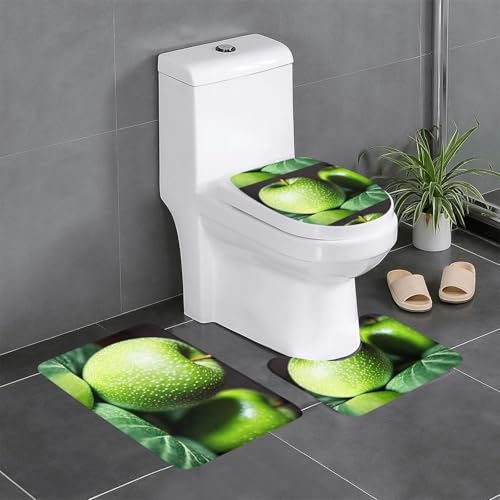 Rutschfeste Bodenmatte, 3-teiliges Set, YYHHAOFA grünes Obstmuster, U-förmige WC-Bodenmatte, fest befestigt, saugfähig und langlebig, dick und bequem von YYHHAOFA