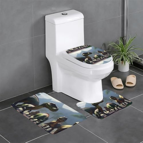 Rutschfeste Bodenmatte 3-teiliges YYHHAOFA viele Arten von Dinosauriern Muster U-förmige WC-Bodenmatte, fest befestigt, saugfähig und langlebig, dick und bequem von YYHHAOFA