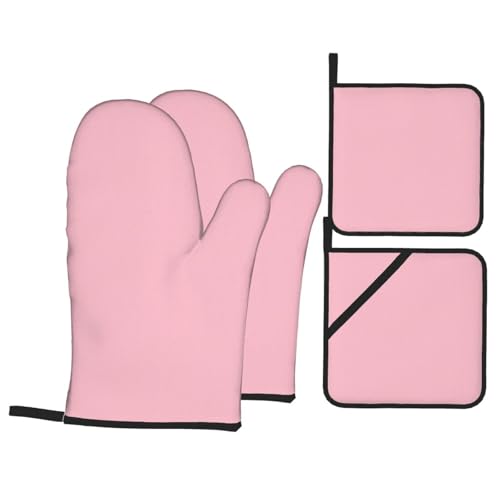 YYHHAOFA 4-teiliges Set aus isoliertem Ofenhandschuh und Topflappen, einfarbig, rosa Muster, dick und langlebig von YYHHAOFA