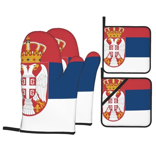 YYHHAOFA 4-teiliges Set mit serbischer Flagge – isolierter Ofenhandschuh und Topflappen für dicken und langlebigen Verbrühungsschutz YYHHAOFA 4-teiliges Set mit serbischer Flagge – isolierter Ofenhandschuh und Topflappen für dicken und langlebigen Verbrühungsschutz von YYHHAOFA
