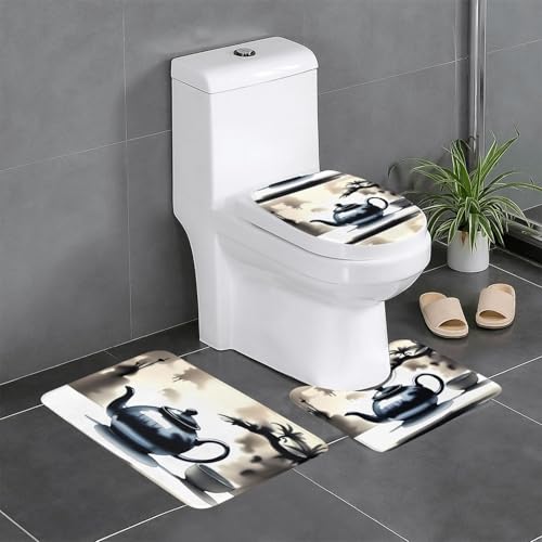 YYHHAOFA Bedruckte rutschfeste Bodenmatte mit Tuschemalerei, dreiteiliges Set, Badezimmerteppich, rutschfest, langlebig YYHHAOFA Bedruckte rutschfeste Bodenmatte mit Tuschemalerei, dreiteiliges Set, Badezimmerteppich, rutschfest, langlebig von YYHHAOFA