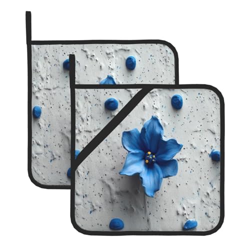 YYHHAOFA Blaue Blumen klettern an der Wand Muster quadratisch Topfmatte zweiteiliges Set, isoliert, verdickt, wasserdicht, leicht zu reinigen von YYHHAOFA