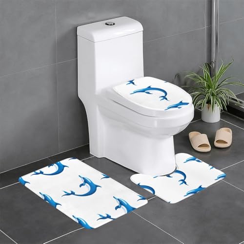 YYHHAOFA Blauer Delphin mit Pinsel bemalt, rutschfeste Bodenmatte, dreiteiliges Set, Badezimmerteppich, rutschfest, langlebig YYHHAOFA Blauer Delphin mit Pinsel bemalt, rutschfeste Bodenmatte, dreiteiliges Set, Badezimmerteppich, rutschfest, langlebig von YYHHAOFA