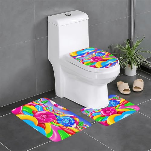 YYHHAOFA Candy Land Muster 3-teiliges Set Badezimmer-Fußmatten, Badezimmer-Duschmatten, rutschfest, schnell trocknend von YYHHAOFA