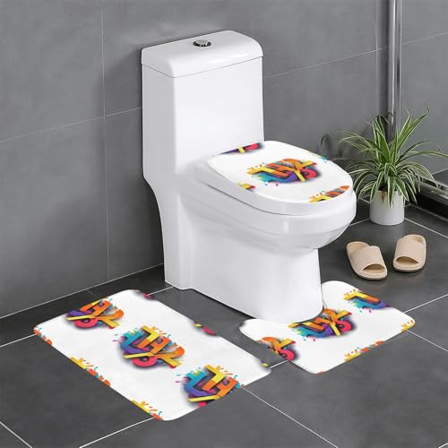 YYHHAOFA Coole bunte Buchstaben, bedruckt, rutschfeste Bodenmatte, dreiteiliges Set, Badezimmerteppich, rutschfest, langlebig YYHHAOFA Coole bunte Buchstaben, bedruckt, rutschfeste Bodenmatte, dreiteiliges Set, Badezimmerteppich, rutschfest, langlebig von YYHHAOFA
