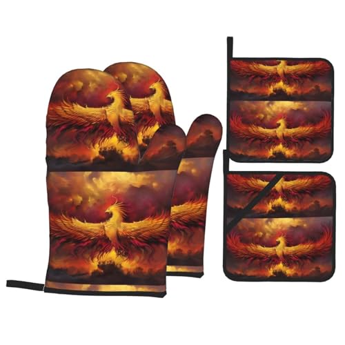 YYHHAOFA Fantasy Phoenix Ofenhandschuhe und Topflappen, 4 Stück, für Ofen, Mikrowelle und Grillen im Freien YYHHAOFA Fantasy Phoenix Ofenhandschuhe und Topflappen, 4 Stück, für Ofen, Mikrowelle und Grillen im Freien von YYHHAOFA