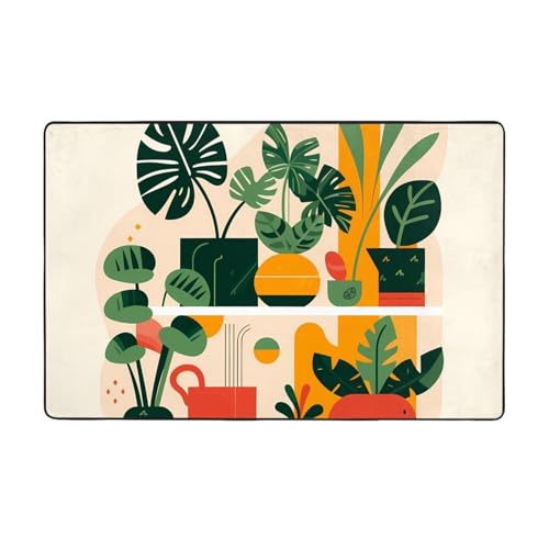 YYHHAOFA Flanell-Teppich, Cartoon-Topf-Schildkrötenrückseite, Bambusbild, 152,4 x 99,1 cm, rutschfest, langlebig, geeignet für Wohnzimmer und Büro, Balkon von YYHHAOFA