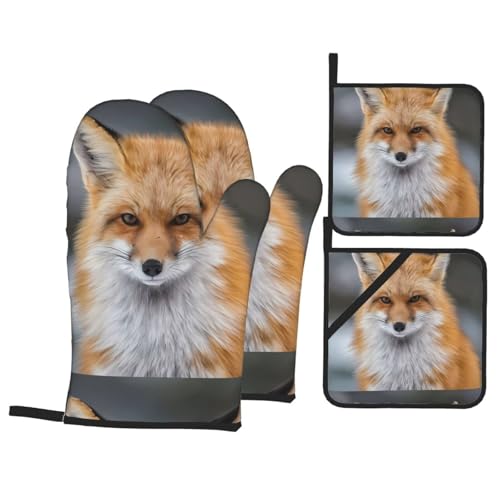 YYHHAOFA Fox Printing Ofenhandschuhe und Topflappen, Set mit 4 Stück, für Ofen, Mikrowelle und Grillen im Freien YYHHAOFA Fox Printing Ofenhandschuhe und Topflappen, Set mit 4 Stück, für Ofen, Mikrowelle und Grillen im Freien von YYHHAOFA