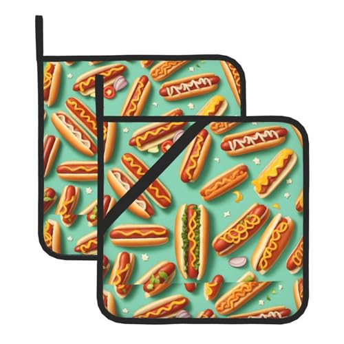 YYHHAOFA Fun Food Hot Dogs Muster Quadratische Topfmatte zweiteiliges Set, isoliert, verdickt, wasserdicht, leicht zu reinigen von YYHHAOFA