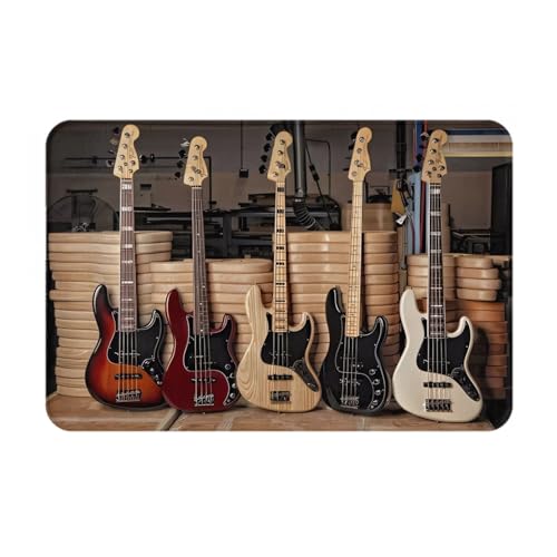 YYHHAOFA Fußmatte Gitarre Bass Musik Instrumente Drucke 40,6 x 61 cm rutschfest und leicht zu reinigen, geeignet für Haustür, Schlafzimmer, Wohnzimmer, Büro ​ von YYHHAOFA
