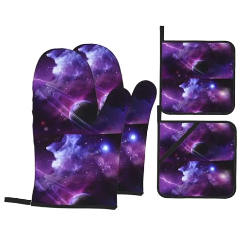 YYHHAOFA Galaxy Starry Space Ofenhandschuhe und Topflappen, Violett, Sternenhimmel, 4 Stück, für Ofen, Mikrowelle und Grillen im Freien YYHHAOFA Galaxy Starry Space Ofenhandschuhe und Topflappen, Violett, Sternenhimmel, 4 Stück, für Ofen, Mikrowelle und Grillen im Freien von YYHHAOFA