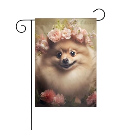 YYHHAOFA Gartenflagge mit Zwergspitz- und Blumenmuster, 30,5 x 45,7 cm, für Garten, Terrasse, Balkon von YYHHAOFA