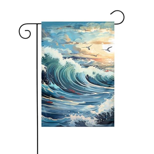 YYHHAOFA Gartenflaggenmast mit Wellenmotiv, Segelboot, Möwe, bedruckt, für den Außenbereich, Innenhof, Dekoration, doppelseitig, 30,5 x 45,7 cm von YYHHAOFA