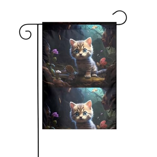 YYHHAOFA Gartenflaggenmast mit neugieriger kleiner Katze, bedruckt, doppelseitig, 30,5 x 45,7 cm von YYHHAOFA