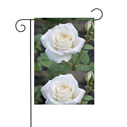 YYHHAOFA Gartenflaggenmast mit weißer Rose für den Außenbereich, doppelseitig, 30,5 x 45,7 cm von YYHHAOFA