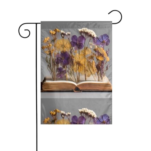 YYHHAOFA Getrocknete Blumen im Buch, bedruckte Gartenflaggenmast für den Außenbereich, Innenhof, Dekoration, doppelseitig, 30,5 x 45,7 cm von YYHHAOFA