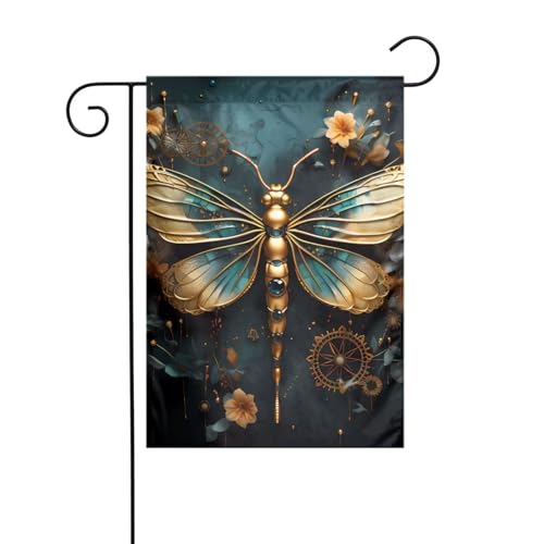 YYHHAOFA Goldfarbene zarte Libellen-Blume, bedruckt, Gartenflaggenmast für den Außenbereich, Innenhof, Dekoration, doppelseitig, 30,5 x 45,7 cm YYHHAOFA Goldfarbene zarte Libellen-Blume, bedruckt, Gartenflaggenmast für den Außenbereich, Innenhof, Dekoration, doppelseitig, 30,5 x 45,7 cm von YYHHAOFA