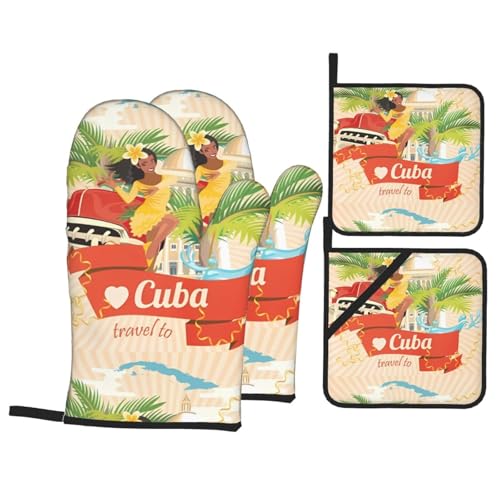 YYHHAOFA Island of Cuba bedruckte Ofenhandschuhe und Topflappen, 4 Stück, für Ofen, Mikrowelle und Grillen im Freien YYHHAOFA Island of Cuba bedruckte Ofenhandschuhe und Topflappen, 4 Stück, für Ofen, Mikrowelle und Grillen im Freien von YYHHAOFA