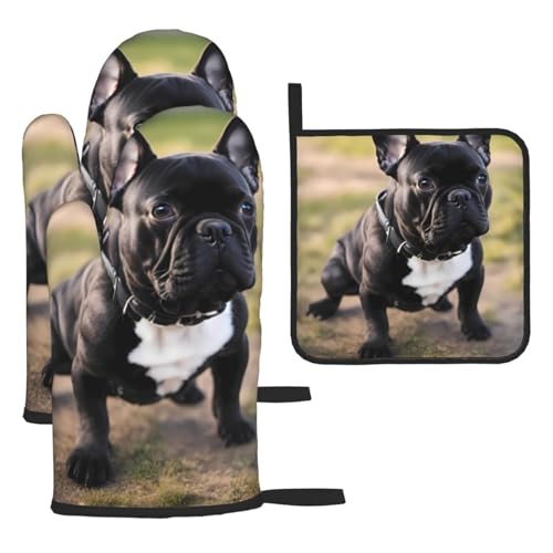 YYHHAOFA Kitchen Baking Set of 3 - Waterproof Oven Mitts and Topflappen for Anti-Scalding and Heat Insulation French Bulldog Dog Printed YYHHAOFA Kitchen Baking Set of 3 - Waterproof Oven Mitts and Topflappen for Anti-Scalding and Heat Insulation French Bulldog Dog Printed von YYHHAOFA
