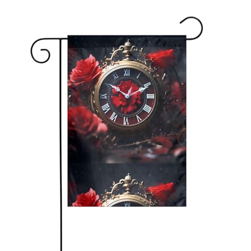 YYHHAOFA Kleine rote Blume in der Uhr, bedruckt, Gartenflaggenmast für den Außenbereich, Innenhof, Dekoration, doppelseitig, 30,5 x 45,7 cm YYHHAOFA Kleine rote Blume in der Uhr, bedruckt, Gartenflaggenmast für den Außenbereich, Innenhof, Dekoration, doppelseitig, 30,5 x 45,7 cm von YYHHAOFA