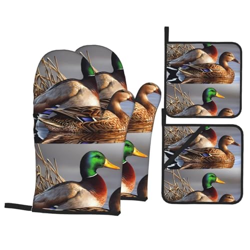 YYHHAOFA Mallard Duck Ofenhandschuhe und Topflappen, 4 Stück, für Ofen, Mikrowelle und Grillen im Freien YYHHAOFA Mallard Duck Ofenhandschuhe und Topflappen, 4 Stück, für Ofen, Mikrowelle und Grillen im Freien von YYHHAOFA