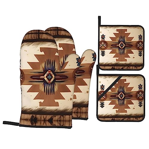 YYHHAOFA Native American Patterns Kitchen Baking 4-teiliges Set – isolierter Ofenhandschuh und Topflappen, dick und langlebig YYHHAOFA Native American Patterns Kitchen Baking 4-teiliges Set – isolierter Ofenhandschuh und Topflappen, dick und langlebig von YYHHAOFA