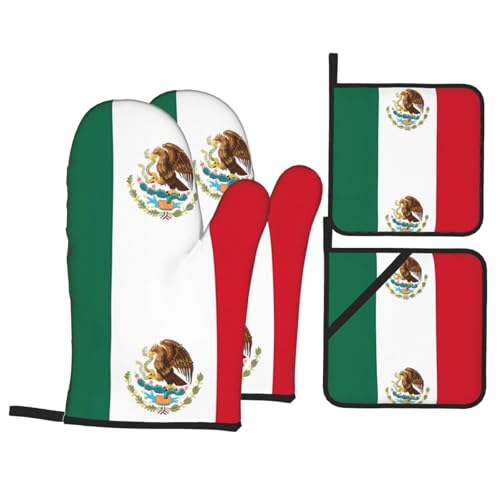 YYHHAOFA Ofenhandschuhe und Topflappen, Motiv Flagge von Mexiko, 4 Stück, für Ofen, Mikrowelle und Grillen im Freien YYHHAOFA Ofenhandschuhe und Topflappen, Motiv Flagge von Mexiko, 4 Stück, für Ofen, Mikrowelle und Grillen im Freien von YYHHAOFA