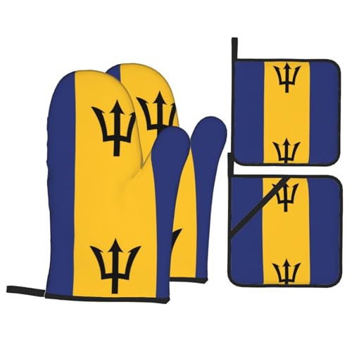 YYHHAOFA Ofenhandschuhe und Topflappen, Motiv: Flagge von Barbados, 4 Stück, für Ofen, Mikrowelle und Grillen im Freien YYHHAOFA Ofenhandschuhe und Topflappen, Motiv: Flagge von Barbados, 4 Stück, für Ofen, Mikrowelle und Grillen im Freien von YYHHAOFA