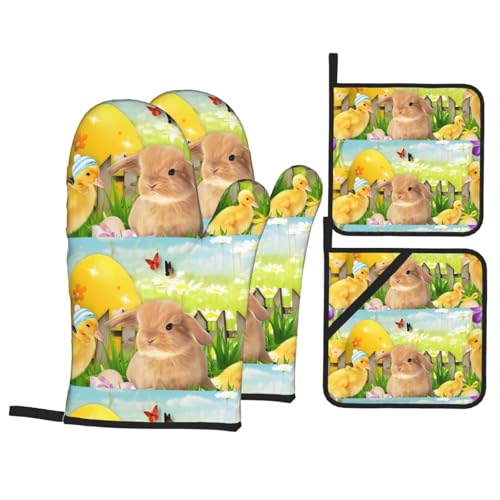 YYHHAOFA Ofenhandschuhe und Topflappen, Motiv: Osterhase, Frühlingsschmetterling, 4 Stück, für Ofen, Mikrowelle und Grillen im Freien YYHHAOFA Ofenhandschuhe und Topflappen, Motiv: Osterhase, Frühlingsschmetterling, 4 Stück, für Ofen, Mikrowelle und Grillen im Freien von YYHHAOFA