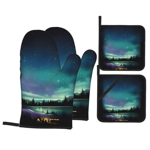 YYHHAOFA Ofenhandschuhe und Topflappen mit Himmelmotiv, 4 Stück, für Ofen, Mikrowelle und Grillen im Freien YYHHAOFA Ofenhandschuhe und Topflappen mit Himmelmotiv, 4 Stück, für Ofen, Mikrowelle und Grillen im Freien von YYHHAOFA
