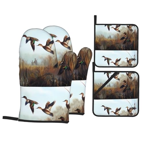 YYHHAOFA Ofenhandschuhe und Topflappen mit Jagdmotiv, 4 Stück, für Ofen, Mikrowelle und Grillen im Freien YYHHAOFA Ofenhandschuhe und Topflappen mit Jagdmotiv, 4 Stück, für Ofen, Mikrowelle und Grillen im Freien von YYHHAOFA