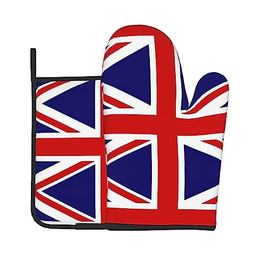 YYHHAOFA Ofenhandschuhe und Topflappen mit UK-Flagge: dick und langlebig, verbrühungsfrei und wärmeisolierend von YYHHAOFA