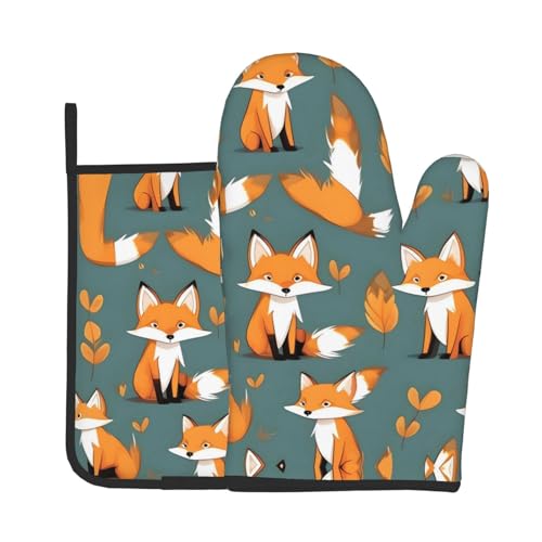 YYHHAOFA Ofenhandschuhe und Topflappen mit gelbem Fuchs-Motiv, verbrühungsfrei und wärmeisolierend von YYHHAOFA