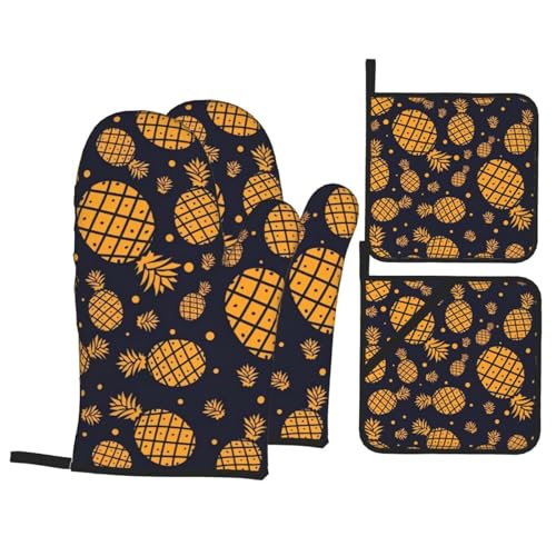 YYHHAOFA Ofenhandschuhe und Topflappen mit goldenem Ananas-Druck, 4 Stück, für Ofen, Mikrowelle und Grillen im Freien YYHHAOFA Ofenhandschuhe und Topflappen mit goldenem Ananas-Druck, 4 Stück, für Ofen, Mikrowelle und Grillen im Freien von YYHHAOFA