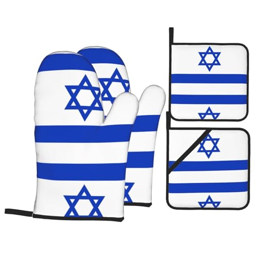 YYHHAOFA Ofenhandschuhe und Topflappen mit israelischer Flagge, 4 Stück, für Ofen, Mikrowelle und Grillen im Freien YYHHAOFA Ofenhandschuhe und Topflappen mit israelischer Flagge, 4 Stück, für Ofen, Mikrowelle und Grillen im Freien von YYHHAOFA
