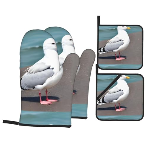 YYHHAOFA Ofenhandschuhe und Topflappen mit niedlichem Möwenaufdruck, 4 Stück, für Ofen, Mikrowelle und Grillen im Freien YYHHAOFA Ofenhandschuhe und Topflappen mit niedlichem Möwenaufdruck, 4 Stück, für Ofen, Mikrowelle und Grillen im Freien von YYHHAOFA