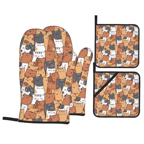 YYHHAOFA Ofenhandschuhe und Topflappen mit orangefarbenen Katzen, 4 Stück, für Ofen, Mikrowelle und Grillen im Freien YYHHAOFA Ofenhandschuhe und Topflappen mit orangefarbenen Katzen, 4 Stück, für Ofen, Mikrowelle und Grillen im Freien von YYHHAOFA