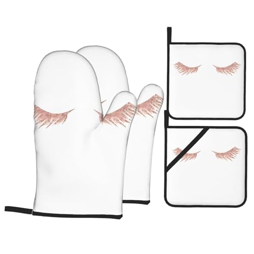 YYHHAOFA Ofenhandschuhe und Topflappen mit rotgoldenen Wimpern, 4 Stück, für Ofen, Mikrowelle und Grillen im Freien YYHHAOFA Ofenhandschuhe und Topflappen mit rotgoldenen Wimpern, 4 Stück, für Ofen, Mikrowelle und Grillen im Freien von YYHHAOFA